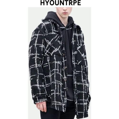 Fashion Plaid Shirt Parkas Jackets Men Single Breasted Long Sleeve Top Hip Hop Loose Coats 2018 New Autumn Warm Outerwear Jacket
