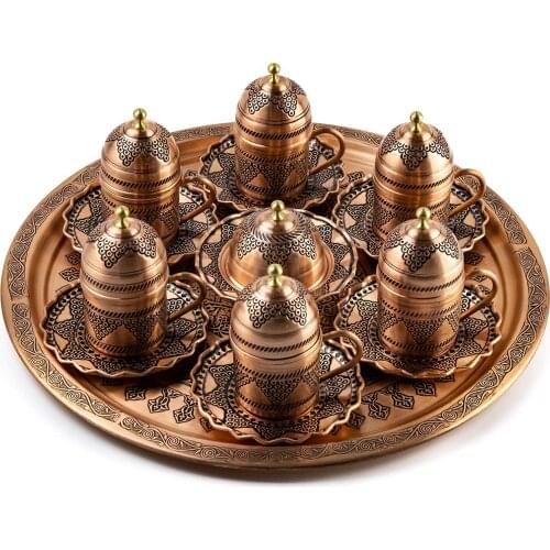Set de tasses à café turques avec couvercle, plateau de service et assiettes à sucreries, Kahve seti - Set spécial café turc