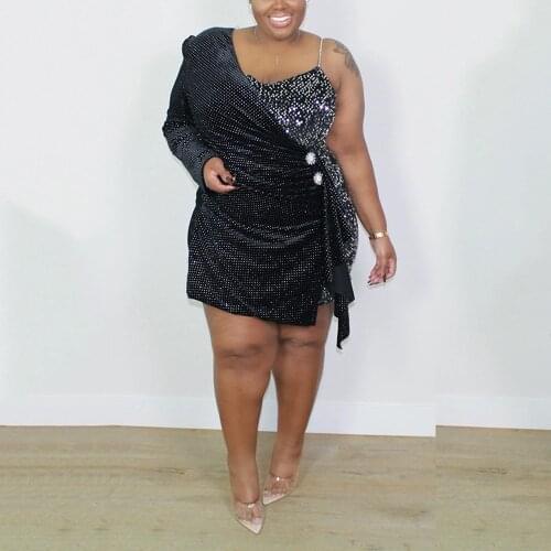 2020 New Autumn Winter Sequined Dress Big Size 4xl 5xl Long Sleeve Green High Waist Sheath Elegant Evening Night Club Wear Cloth