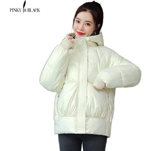 PinkyIsBlack 2021 New Fashion Women Winter Jacket Parkas Youth Glossy Hooded Short Jacket Coat Women Winter Casual Warm Outwear