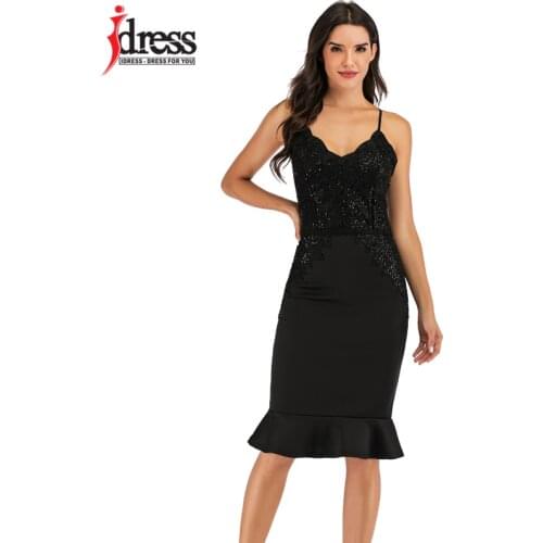 IDress Robe Summer Womens Clothing Elegant Sequin Lace Dress Fashion Straps Bodycon Party Dress Sexy Party Pencil Ruffles Dress