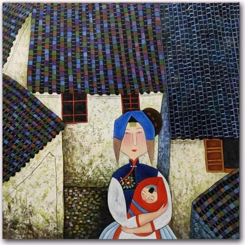 Hand painted Oil Painting on Canvas Hu YongKai Chinese Contemporary Art Woman Wall Art Pictures for Living Room Home Decor #1002