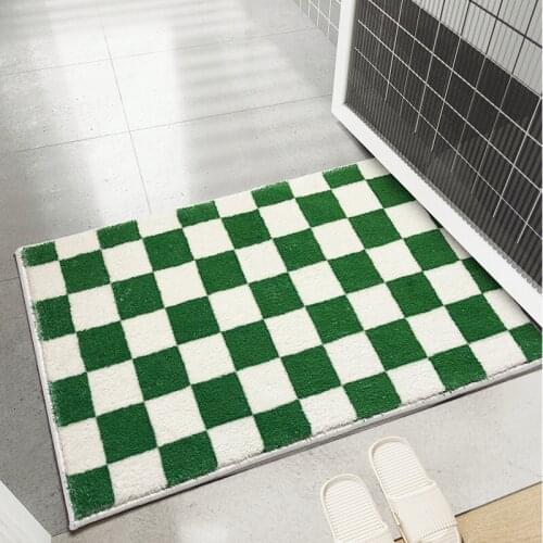 Checkerboar Bathroom Non Slip Mat Thickened Flocking Bathroom Rug Home Decoration Entrance Door Mat Bedroom Carpet Floor Mat