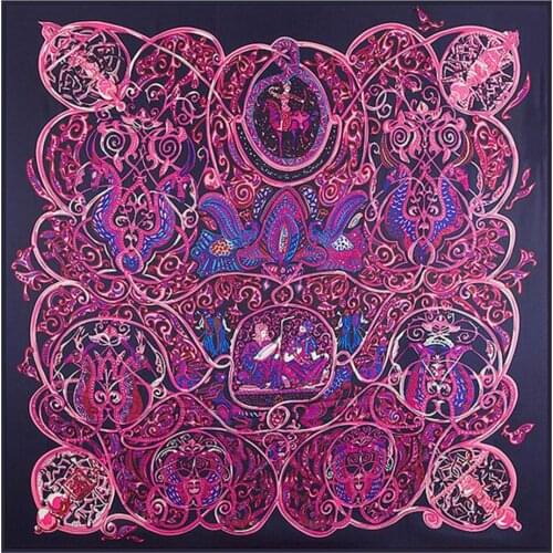 Silk Scarf Women Night Talk Print Square Scarves Head Echarpes Silk Foulards Femme Wraps Beach Shawl Bandana Lady Hijabs 90CM