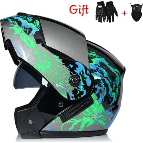 Racing Motocross Modular Dual Lens Motorcycle Full Face Safe Helmet Flip Up Cascos Para Moto with 2 Gifts Unisex for Men Women