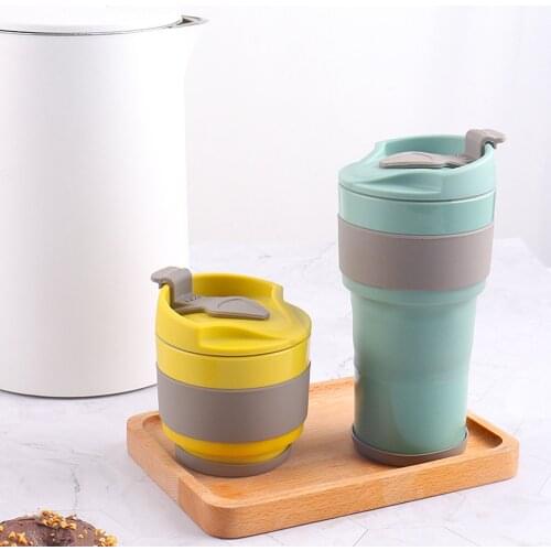 Silicone Foldable Water Cup with Straw Non-slip Base Creative Portable Outdoor Sports Bottles Water Cup for Hiking Cycling 380ml