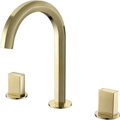 Bathroom Basin Faucets Gold Brass Sink Mixer Tap Hot & Cold Bathroom Crane Tap Dual Handle Deck Mounted Widespread Basin Faucet