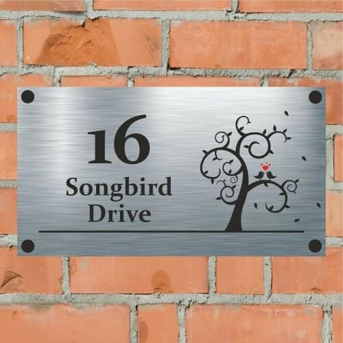 Love Birds In A Tree Aluminium House Sign Personalised - House Name & Street