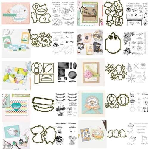 Turtles Swan Frogs Cutting Dies & Matching Clear Stamp for Diy Scrapbooking Craft Embossing Stencil Photo Album Decorations