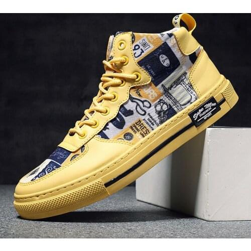 High Top Unisex Men Casual Shoes Fashion Graffiti Canvas Vulcanized Sneakers Men Flat Footwear Autumn Winter Men High Sneakers