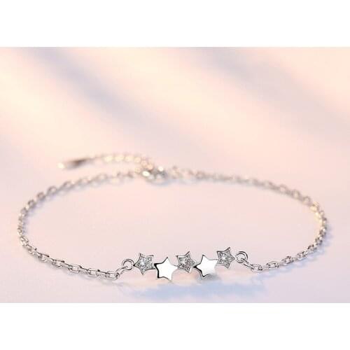925 Sterling Silver Crystal Star Charm Bracelet &Bangle For Women Party Jewelry Pulseras Mujer SL135