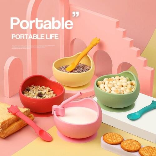 1Set Silicone Baby Feeding Bowl Childrens Silicone Tableware Waterproof Spoon Non-Slip Kids Dishes Suction Bowl Baby Stuff