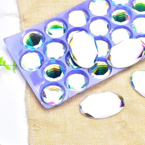 10Pcs/Pack Large Crystal Ab Rhinestones Oval/Round Flat Bottom Glass Diamond Diy Decorations Clothing Shoes Wedding Accessories