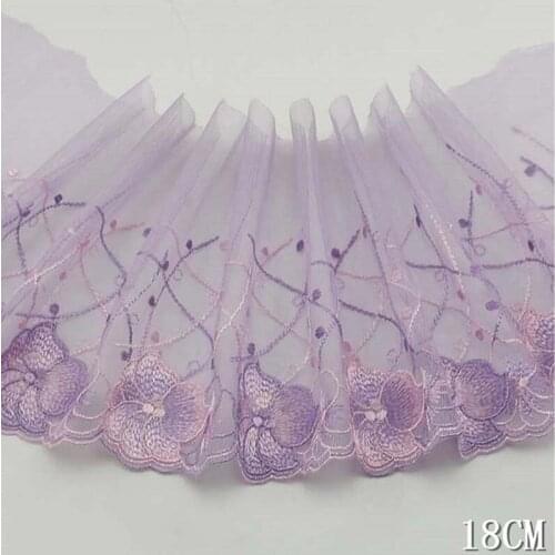2Yards Pink Purple Flower Embroidered Mesh Tulle Lace Trim Lingerie Underwear Bra Dress Accessories Sewing Crafts Fabrics