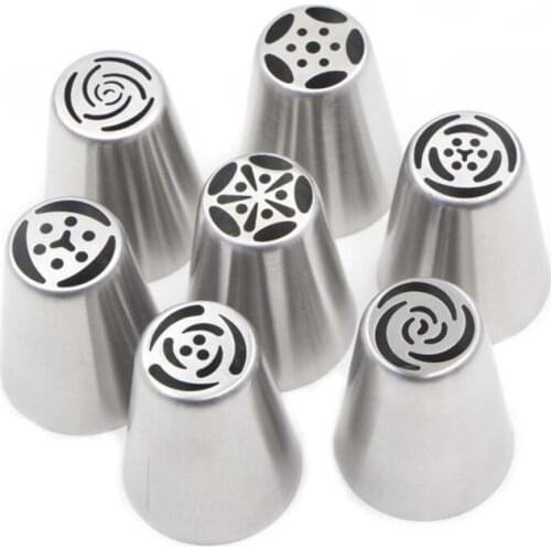 7pcs/set Russian Tulip Icing Piping Nozzles Stainless Steel Flower Cream Pastry Tips Cupcake Cake Decorating Tools Molds