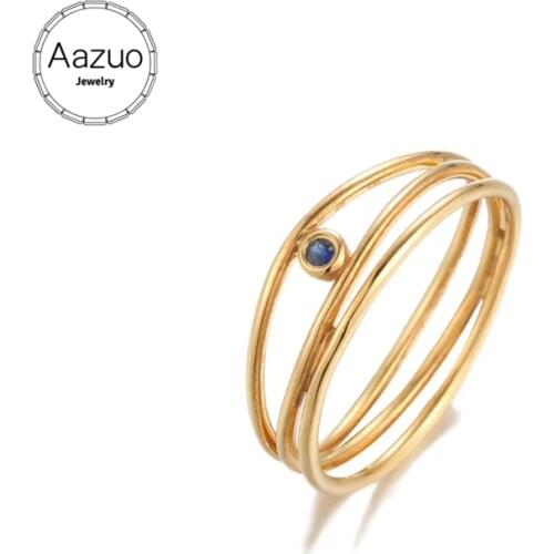 Aazuo Natrual Blue Sapphire 100% 18K Yellow Gold(Au750) Irregular Line Ring for Woman Charm Jewelry Fashion Love Gift For Woman