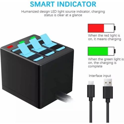 Fast Charging Black Battery or Triple Charger for GoPro Hero 8 Hero 7 Hero 6 Hero 5 Black Camera Battery