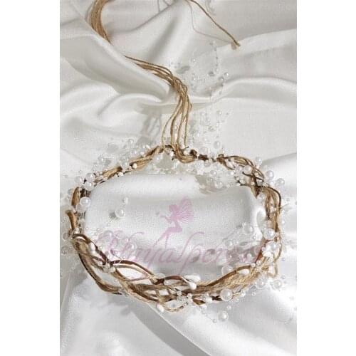BoncukKrem Pearl Mesh Reinforcement Crown wedding bride mariage хна henna