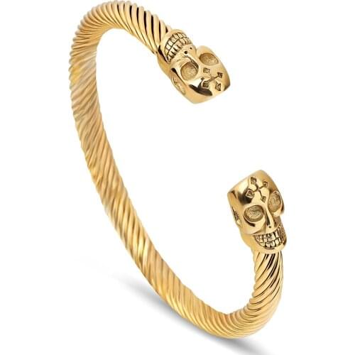 NIBA Stainless Steel Open Cable Wire Bangles Bracelets For Womens Skull Charm High Quality Cuff Bangle