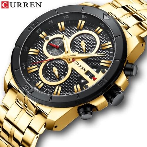 CURREN Luxury Gold Quartz Watches Fashion Stainless Steel Business Watch Men New Chronograph Wristwatches Casual Clock Male
