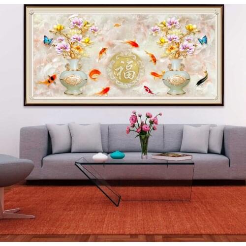 Diy Diamond Painting Butterfly Fish Full Square Round Drill Diamant Mosaic Spring Handmade Flower Vase Landscape New Year Gift