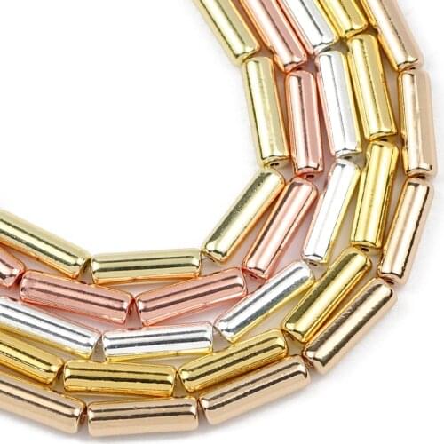YHBZRET Long Cylinder Gold Hematite Natural Stone Round Loose Spacer Beads For Jewelry Making Diy bracelet Finding 13x4mm