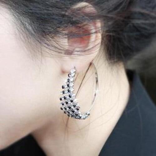 European And American Fashion Exaggerated Big Circle Earrings Nightclub Queen Noble Black And White Rhinestones Earrings Jewelry