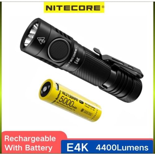 NITECORE E4K Flashlight Super Bright 4400 Lumens Rechargeable With NL2150 5000mAh Battery Self-defense Tactical flashlight