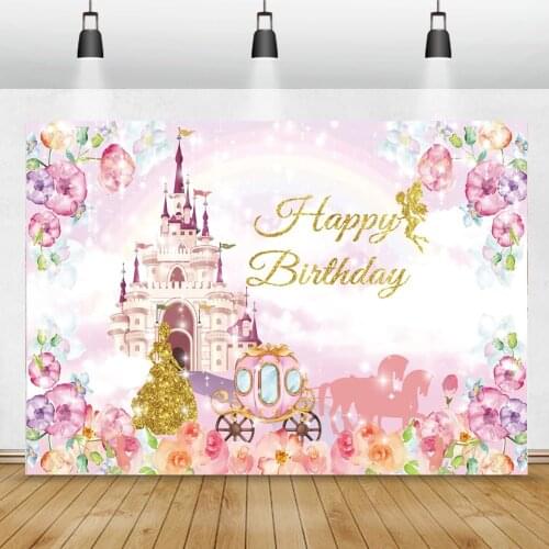 Princess Backdrops Pink Rainbow Castle Birthday Party Flowers Dreamy World Poster Photographic Background Photocall Photo Studio