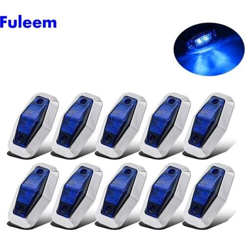 Fuleem 10PCS Chrome Bezel 2.5"inch LED Blue Truck Trailer Surface Mount Clearance Side Marker Light Lamp 12v 24v Waterproof