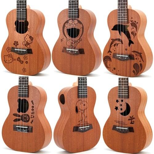 21 /23 Inch Hawaiian Ukulele Soprano Uke 4 Strings Guitar 9 Kinds of Cartoon Patterns Kids Gift Ukulele Rosewood Fingerboard