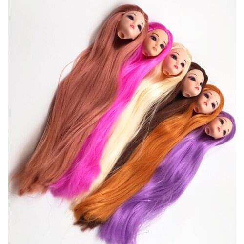 Doll head with Super Long Hair to floor / 3D Eyes Normal Skin Face Model DIY Cosplay For 1/6 doll Baby Toys for Girls