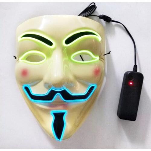 Hacker Mask White V Glowing Face Mask Halloween Decoration Costume Cosplay Party Masquerade Props Bar Party Mask