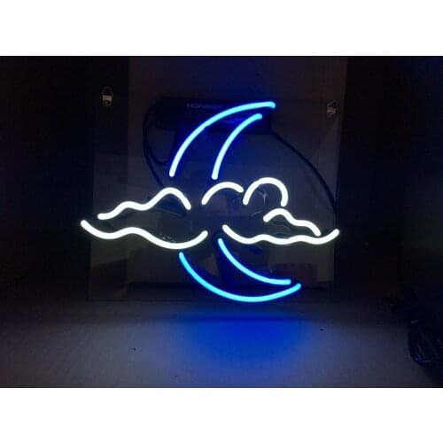 Custom White Cloud Blue Moon Acrylic Neon Light Lamp Sign Beer Bar Handmade Real Glass Decorate Home Wall Room Windows Tube