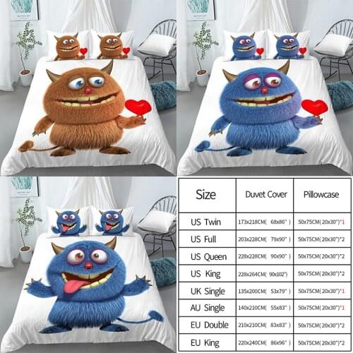 Hairball Monster 3D Bedding Sets Cartoon Pattern Duvet Cover Set Comforter Pillowcase Queen King Size Quilt Cover