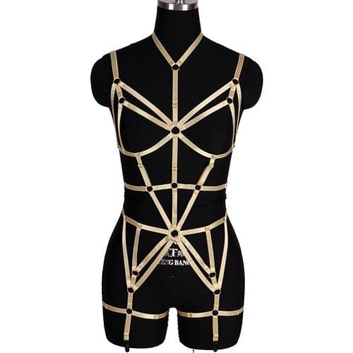 Full Body Harness Bra Garter Belts Set Punk Goth Lingerie Belt Cage Elastic Women Stockings Suspender Bustier Festival Rave