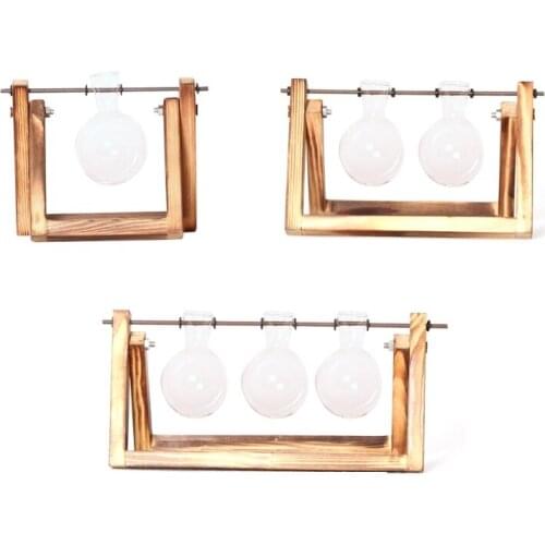 Creative Hydroponic Plant Transparent Wooden Frame Vase Desktop Small Simple 37MF