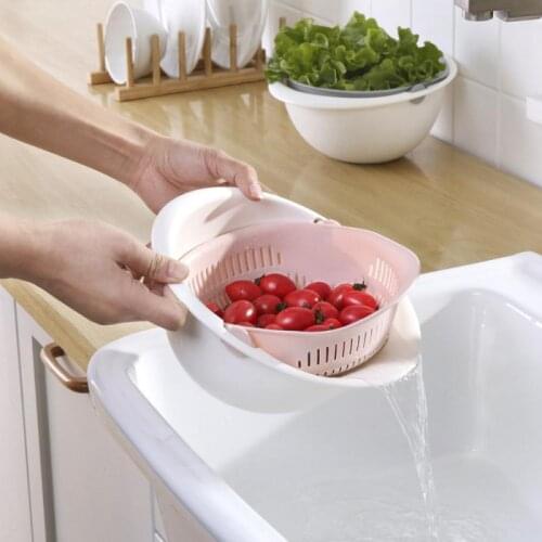 Kitchen Silicone Double Drain Basket Bowl Rice Washing Kitchen Sink Strainer Noodles Vegetables Fruit Cleaning Colander Tool