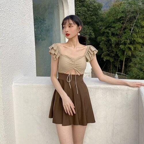 Swimwear Women One Piece Korean Style Sexy Swimming Suit For Female Push Up High Waist Girl Swimsuit Ruffle Trendy Vogue Lycra