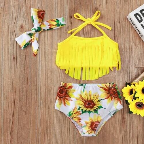 New Baby Girl Swimwear Kids Tassel Bikini Suit Kid Tassel Tops Kids Pants Girls Outfits Fashion Newborn Print Shorts Swimsuit