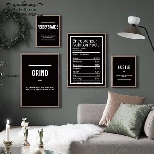 Grind Hustle Verb Execution Motivational Poster Wall Art Canvas Print Inspiring Painting Quotes Pictures for Office Home Decor