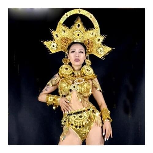Sun goddess Madonna costume Drag Queen Costumes Outfits Wear Dancer Stage Performance Singer Party Gold space future technology