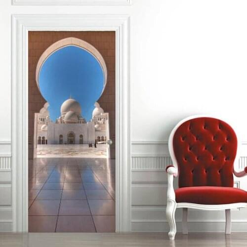 3D Sheikh Zayed Mosque Door Mural Wallpaper mural Wall Print Decal Wall Deco Wall Mural Photo self adhesive door wrap