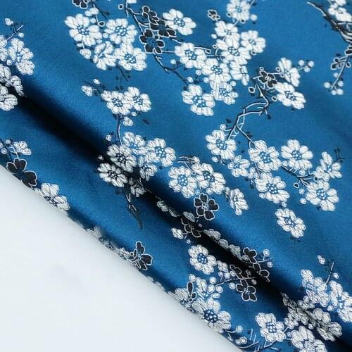 New fashion indigo plum blossom satin silk fabric for patchwork,wedding dress,upholstery fabric sofa scrapbooking by meter