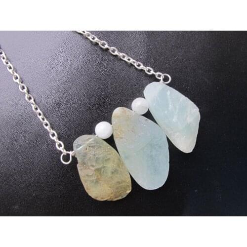New Arrived!Natural Aqua marine Roungh Stone Pendant Necklace Gem stone Aqua Jewelry necklace 2pcs/lot