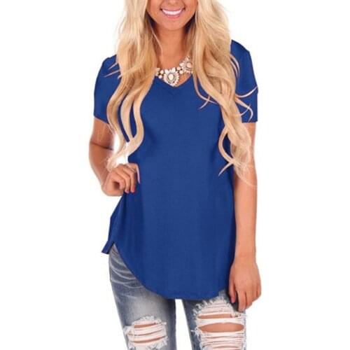 NEW TOPS Casual Solid Color Short Sleeve T-Shirts Summer Loose V-Neck Womens Tees Comfortable Cotton Womens T-Shirts S-5XL