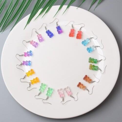 Originality Statement Gummy Bear Hook Earrings for Women Gradient Sequins Transparent Cartoon Bear Drop Earrings for Girls