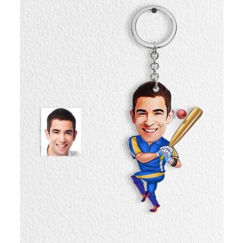Personalized Mr Baseball Player Cartoon Keychain