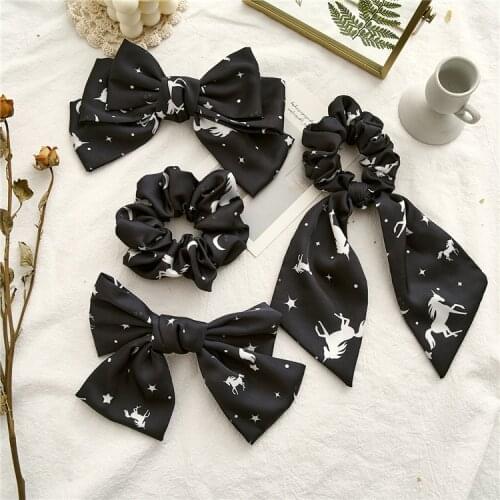 Four-piece set of new satin fabric hair tie ponytail ribbon bow hairpin headgear