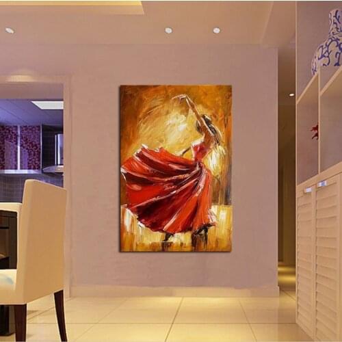 Hand painted spain dancer with red dress oil painting on canvas modern abstract beautiful figures pictures for home decor gift